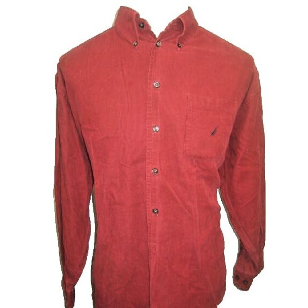 Mens Nautica Red Cotton LS Casual Shirt sz 17x32/33